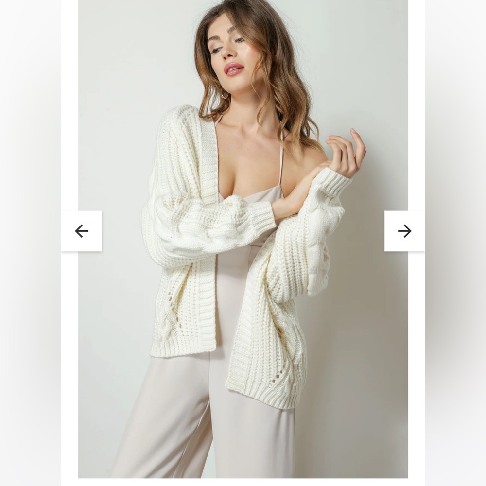 NWOT Line& Dot Bailey Oversized Cable-knit Ivory Open Cardigan Sweater, Large